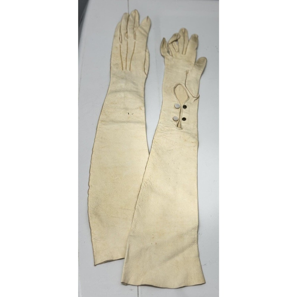 Vintage 1940s Long Kidskin Italian Leather Formal Luxury Opera Gloves Size 5.75